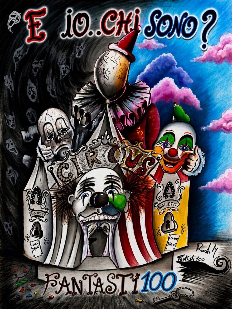 Bozzetto completo Fantasti100 2027: E io, chi sono?, con i volti dei clown